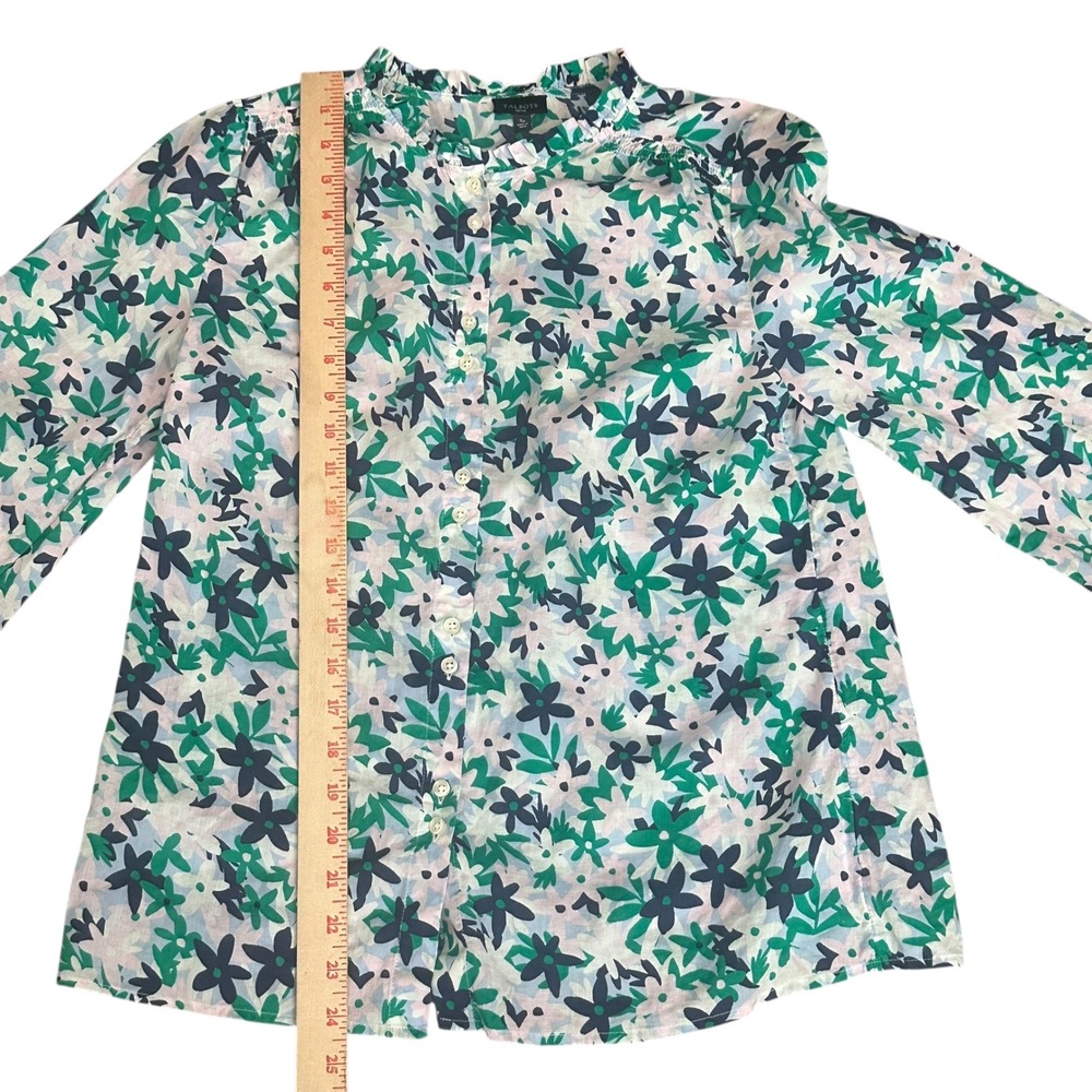 Talbots Petite Top Women's SP Navy Pink Floral‎ Ruffle Neck Button Up Shirt - Picture 4 of 9
